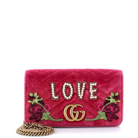 Gucci Marmont Pink Velvet Crossbody bag LOVE Floral Embroidered Limited Edition - Picture 3 of 10
